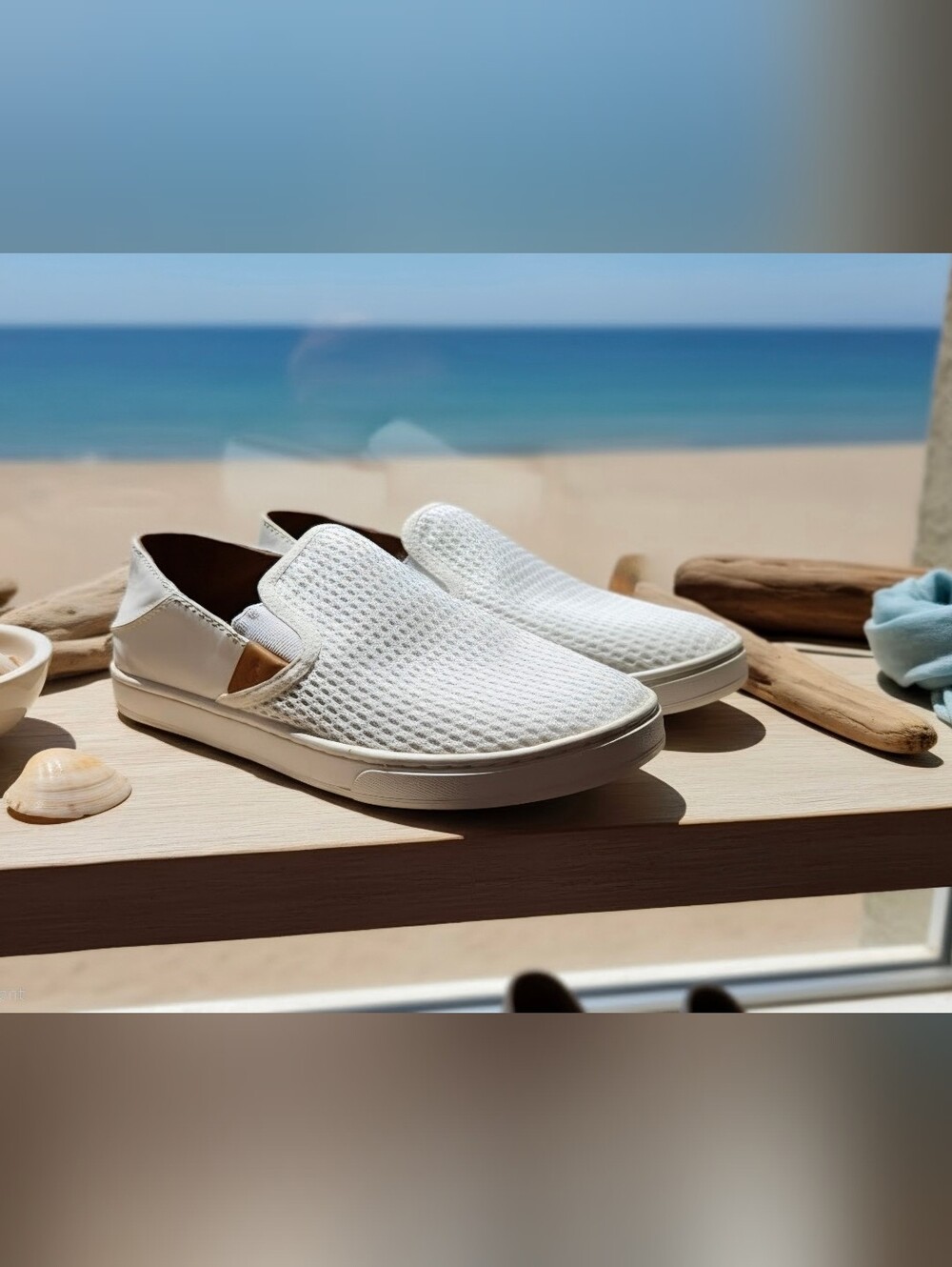 OluKai Pehuea White Slip-On Sneakers Mesh Textile Women's Size 6